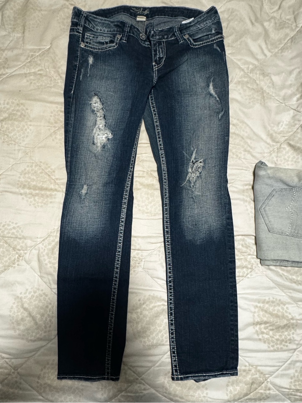 Silver Jeans Dark Blue Distressed Skinny Jeans